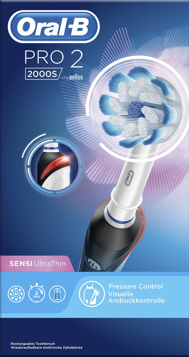 Oral-B Pro 2 2000S Ultrathin elektrische tandenborstel zwart