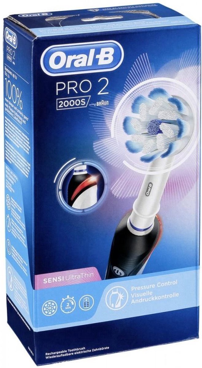 Oral-B Pro 2 2000S Ultrathin elektrische tandenborstel zwart