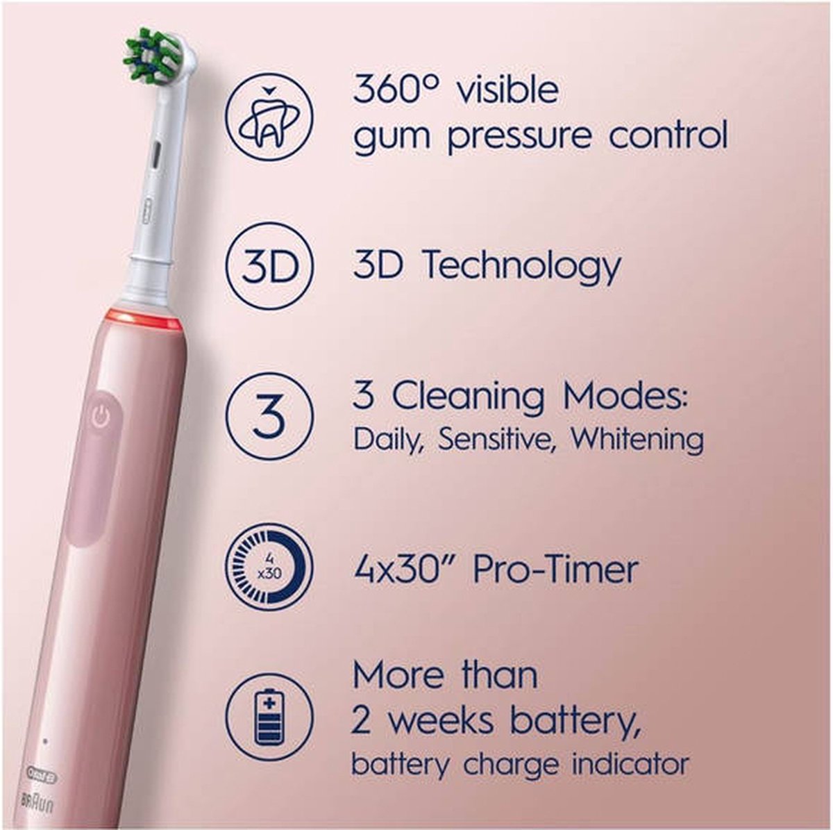 Oral-B Pro 3 3400N elektrische tandenborstel roze