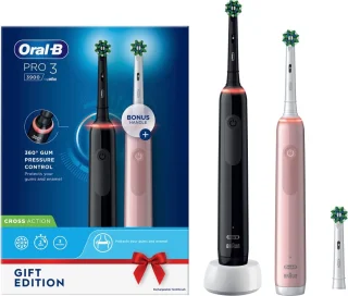 Oral B Pro 3 3900 Duo elektrische tandenborstel zwart en roze
