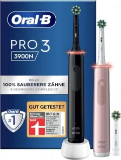 Oral B Pro 3 3900 Duo elektrische tandenborstel zwart en roze