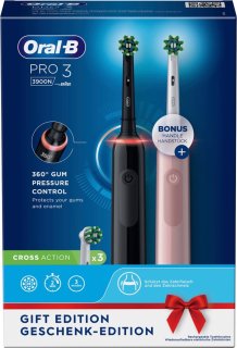Oral B Pro 3 3900 Duo elektrische tandenborstel zwart en roze