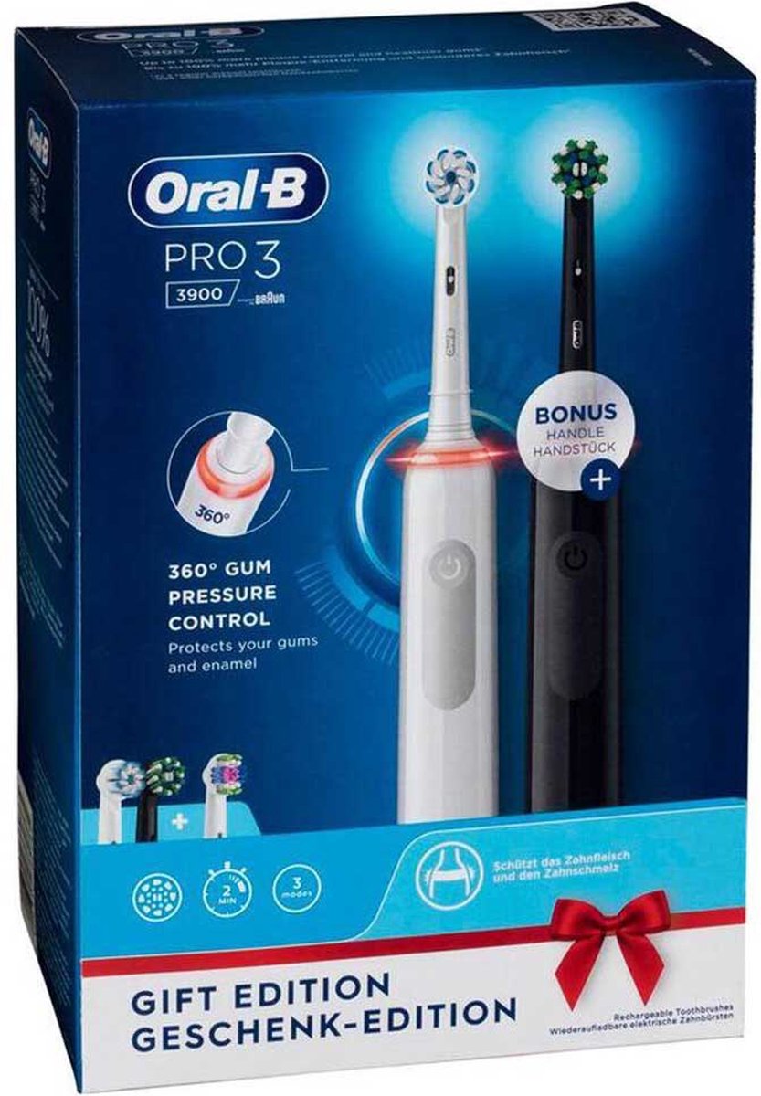 Oral-B Pro 3 3900 Duo Elektrische Tandenborstel Zwart Wit