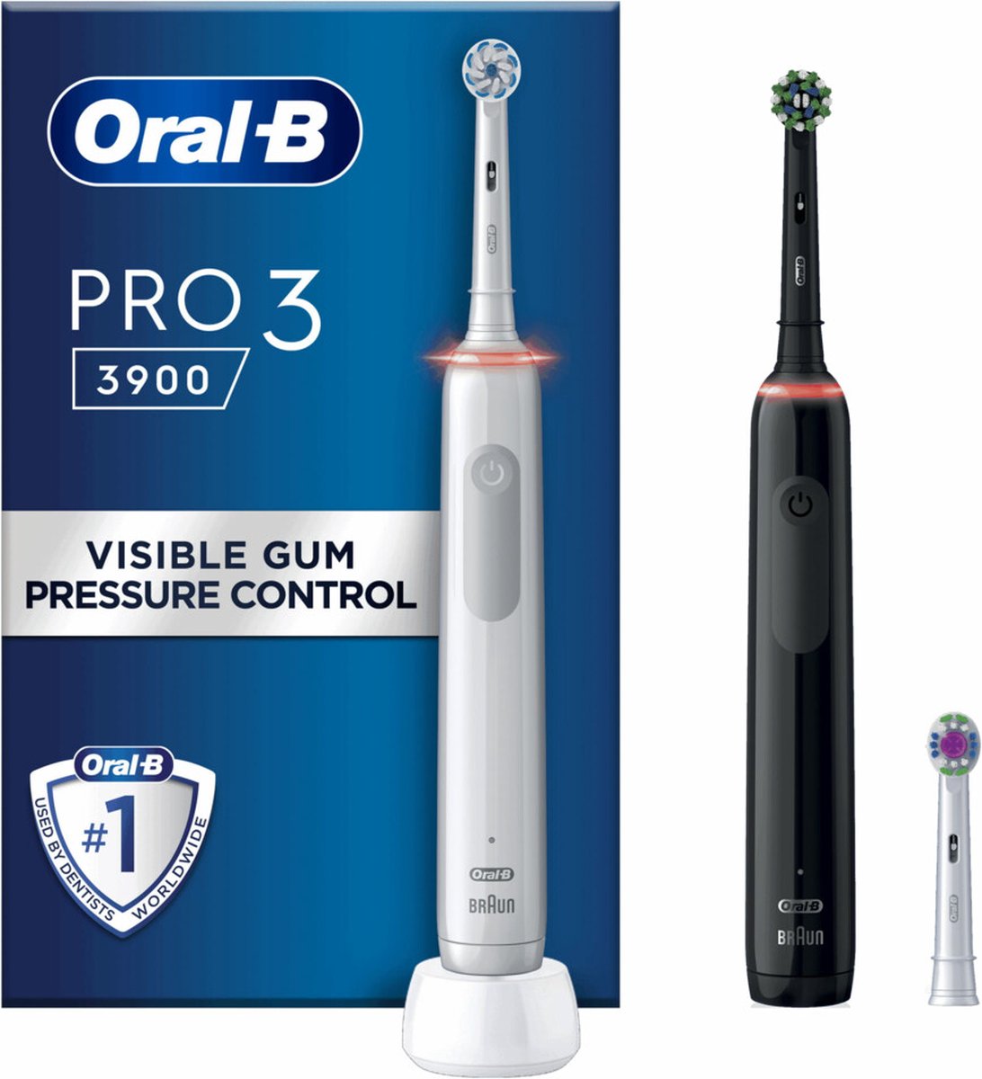 De Oral-B Pro 3 3900 Duo Elektrische Tandenborstel Zwart Wit in één oogopslag