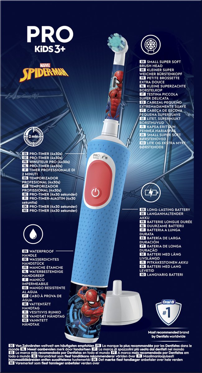 Wat vinden we goed aan de Oral-B Pro Kids Spider-Man Elektrische Tandenborstel 2 Opzetborstels