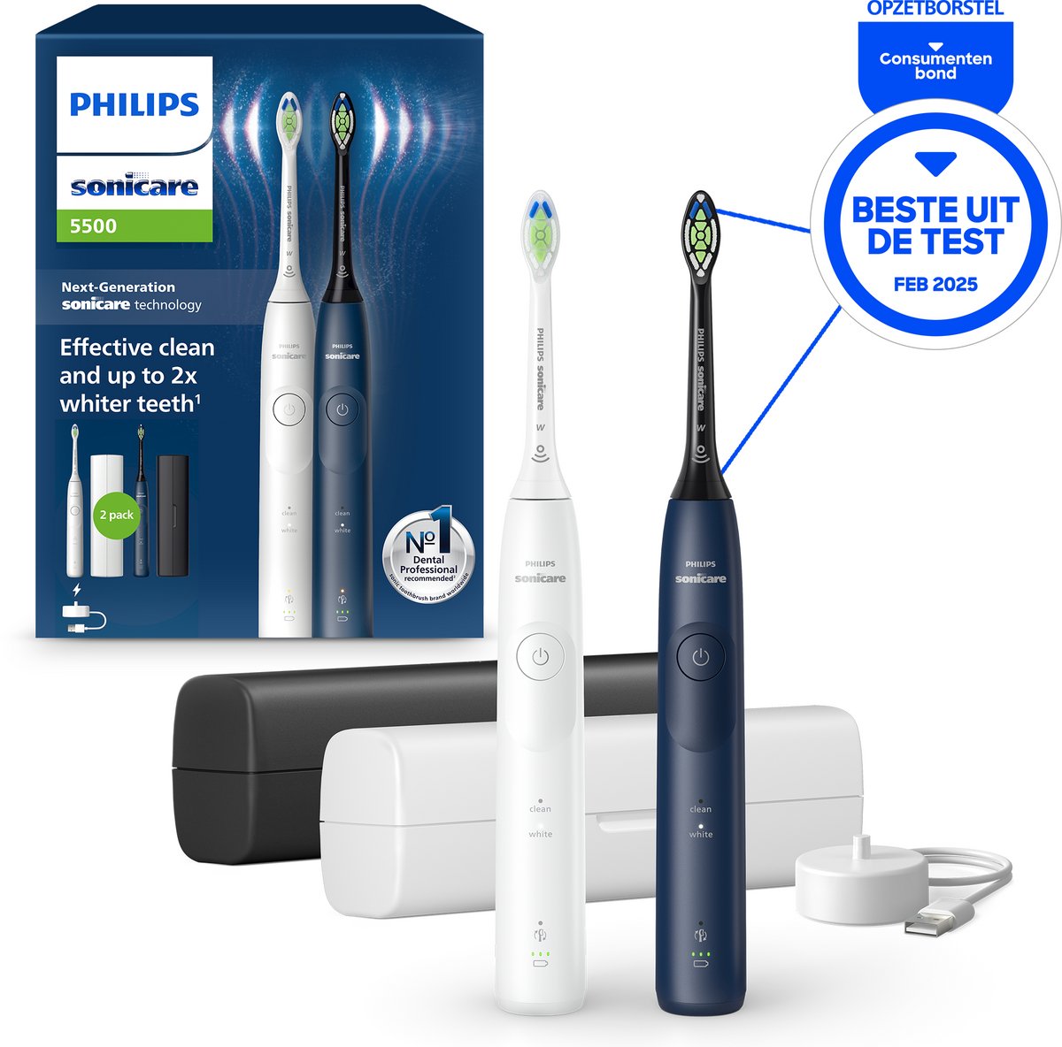 Wat vinden we goed aan de Philips Sonicare 5500 Series HX7119/01 Elektrische Tandenborstels Duopack Wit & Blauw