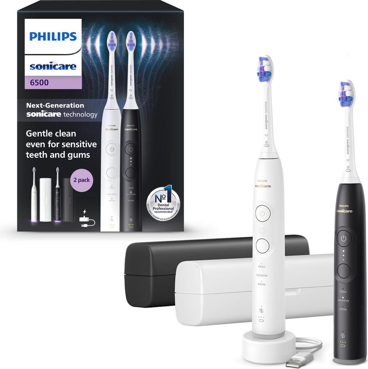 Philips Sonicare 6500 Series HX7419/01 Elektrische Tandenborstel Duopack Zwart & Wit