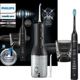 Philips Sonicare 9000 Diamond Clean HX9911/09 + Power Flosser 3000 HX3806/33 Zwart