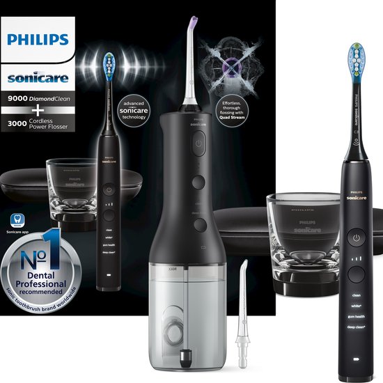 Philips Sonicare 9000 Diamond Clean + Power Flosser 3000 — complete, professionele mondverzorging voor thuis