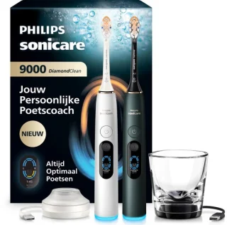 Philips Sonicare DiamondClean 9000 Duo Pack elektrische tandenborstel - Silver White & Midnight Green