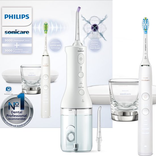 Philips Sonicare Diamondclean 9000 HX9911/27 en Power Flosser 3000 HX3806/31 Wit