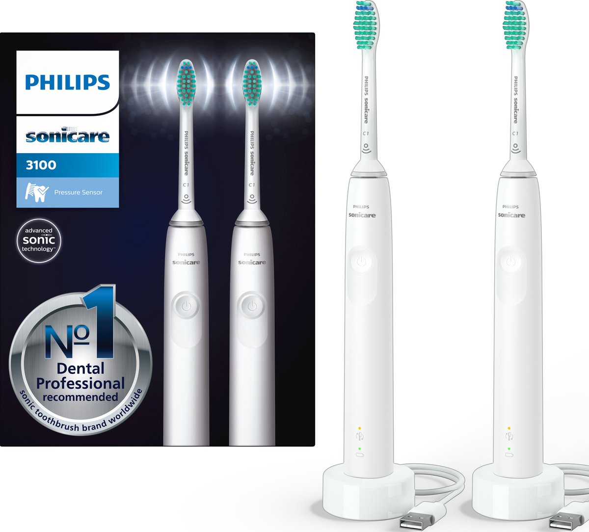 Philips Sonicare Series 3100 HX3675/13 Elektrische tandenborstel Duo Wit
