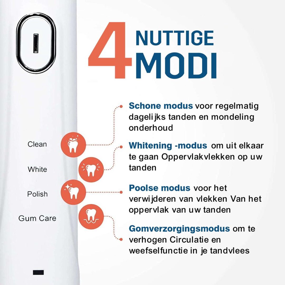 Power Whitening Elektrische Tandenborstel Ultrasoon Wit