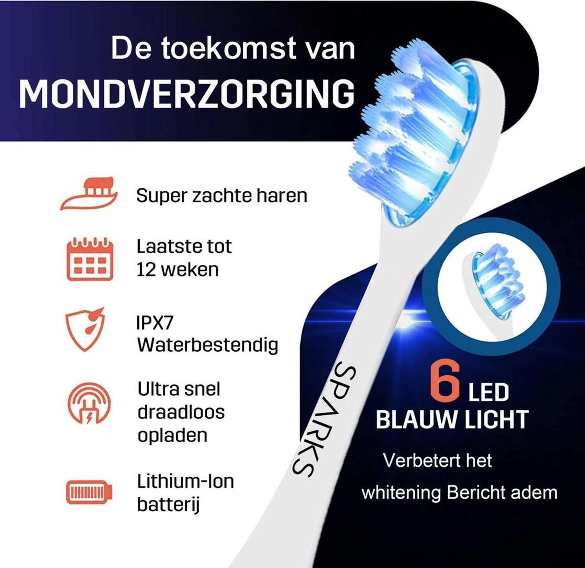 Power Whitening Elektrische Tandenborstel Ultrasoon Wit