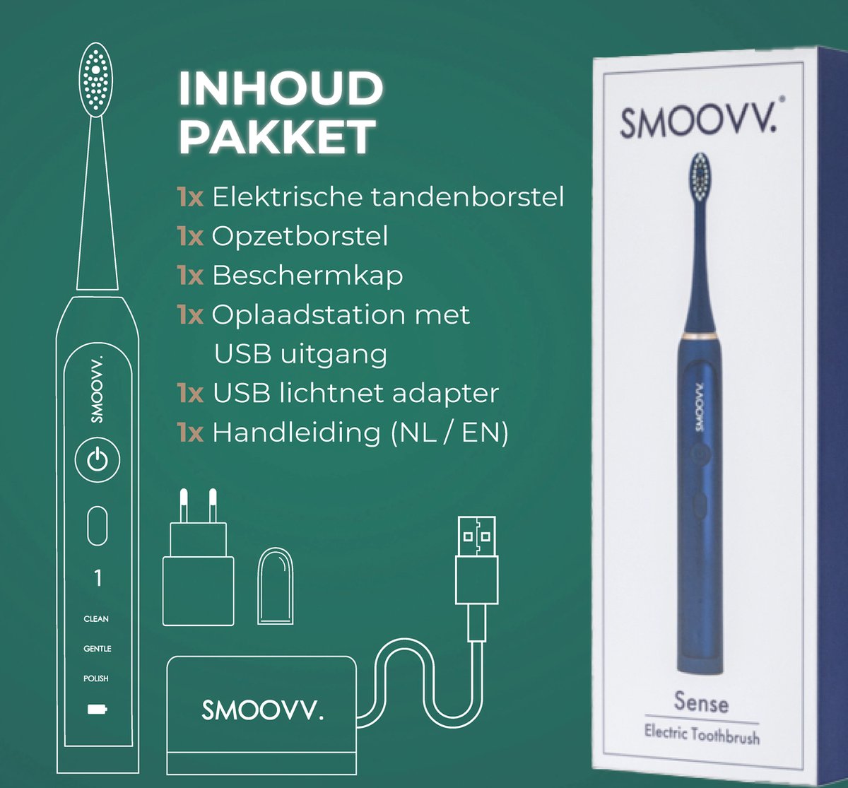 Smoovv Sense Elektrische Sonische Tandenborstel Blauw