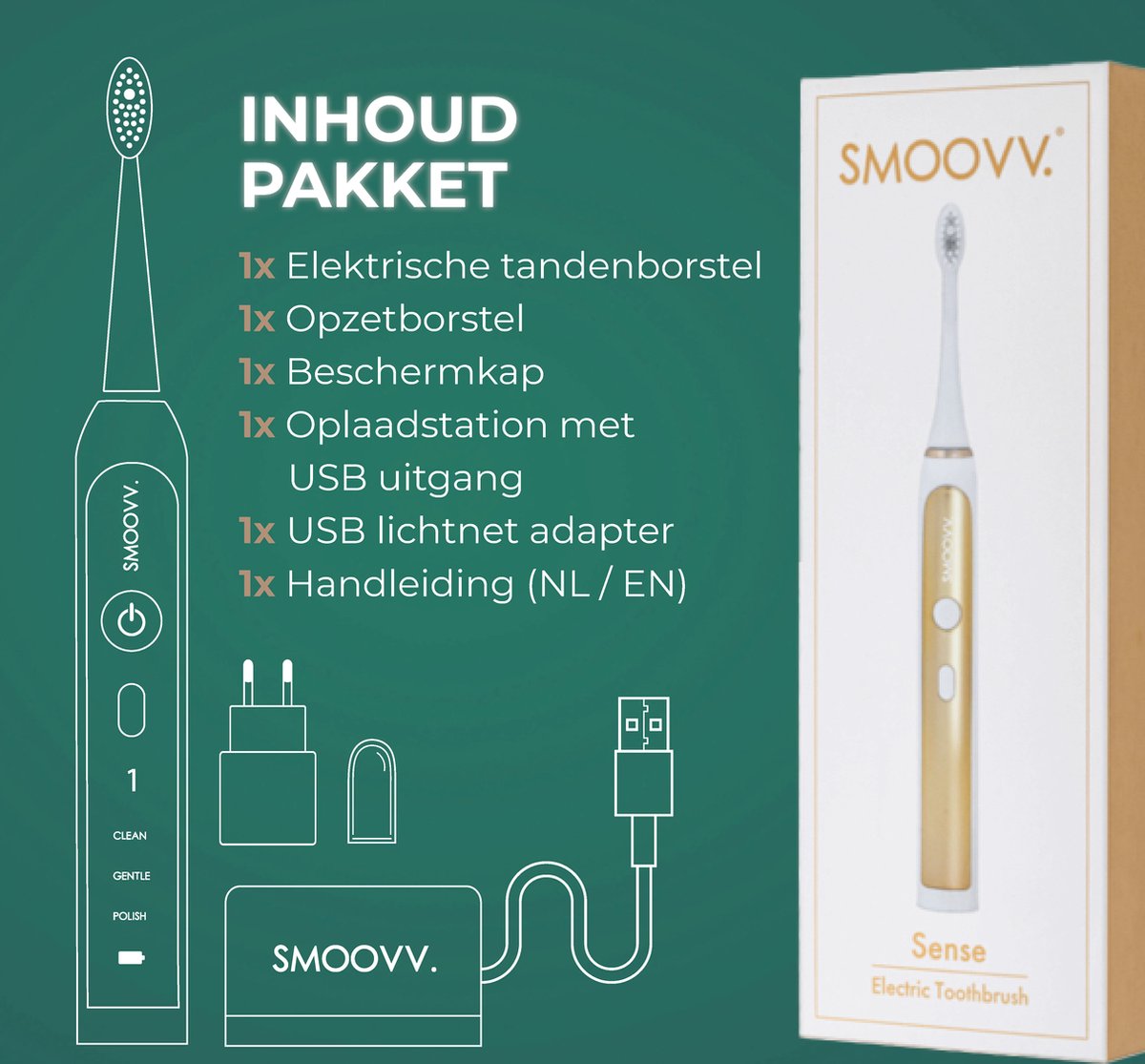 Smoovv Sense Elektrische Sonische Tandenborstel Wit Goud