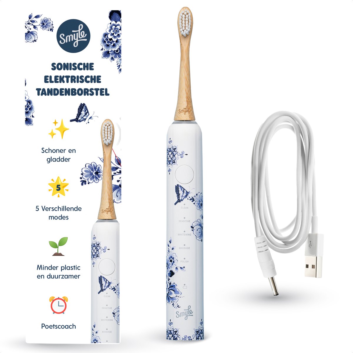 De Smyle Sonische Elektrische Tandenborstel Delfstblauw in één oogopslag