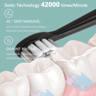 Sonic Elektrische Tandenborstel Zwart Met 6 Snelheden En 4 Opzetborstels