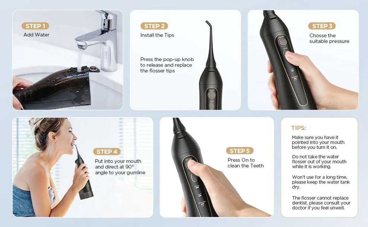 Stemily Waterflosser Draadloos 300ML Monddouche