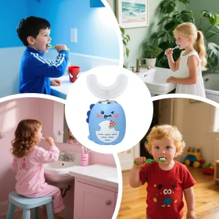 U-vormige elektrische tandenborstel voor kinderen, blauw