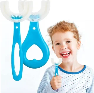 U-vormige kindertandenborstel, 2 stuks, blauw