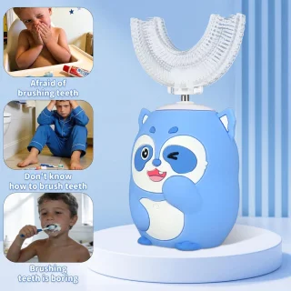 Ultrasone elektrische kindertandenborstel met u-vormige borstel, blauw