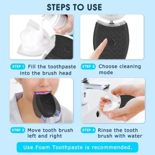 Ultrasone Elektrische Tandenborstel U-Vorm Zwart USB Oplaadbaar