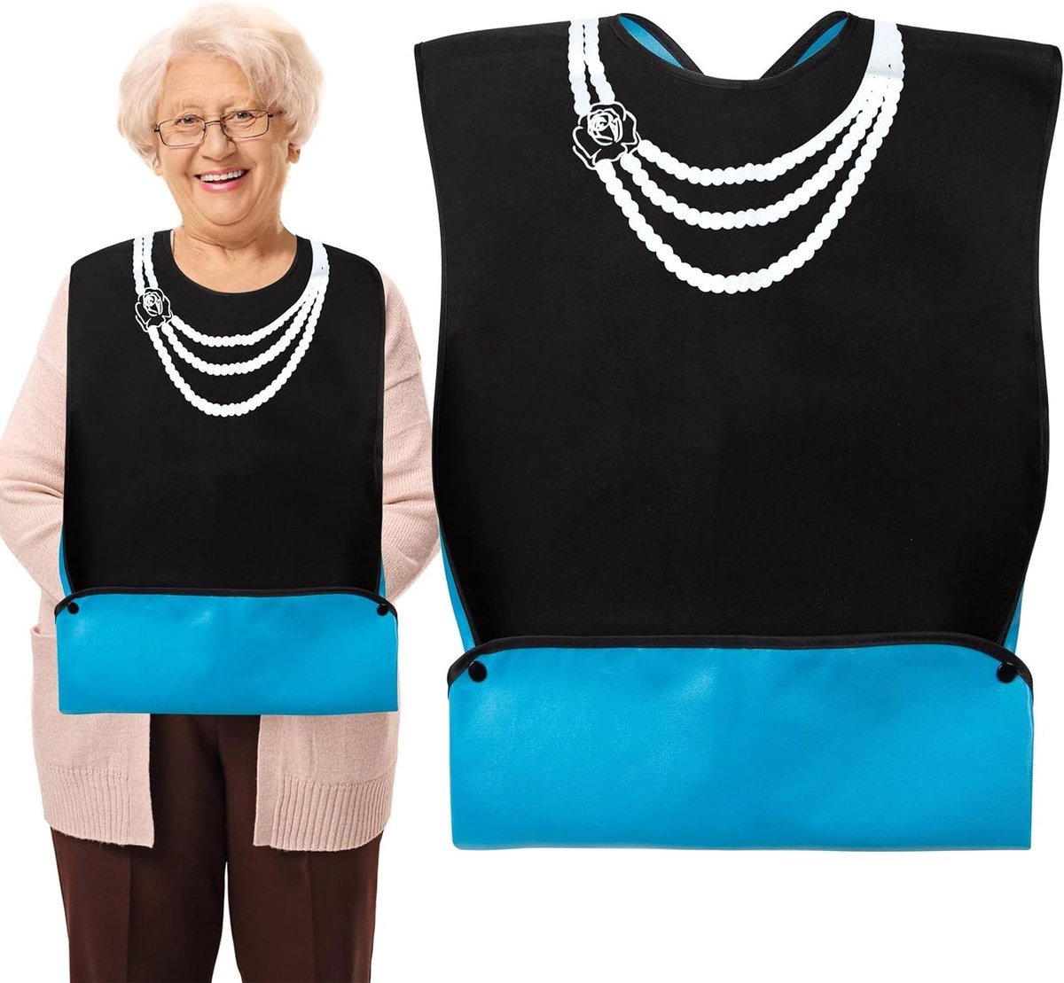 De Waterdicht slabbetje volwassenen zwart kruimelverzamelaar in één oogopslag