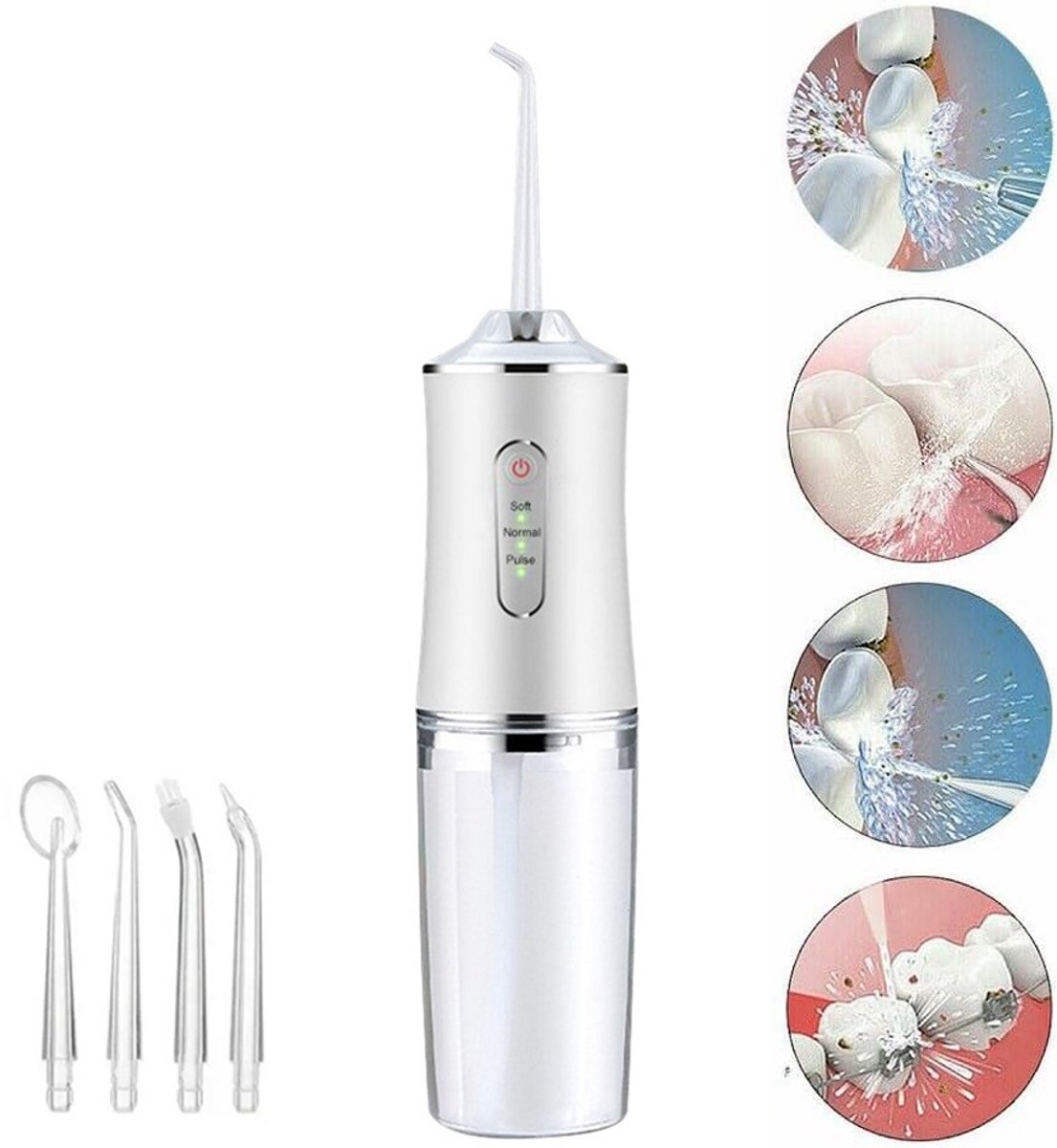 Waterflosser Monddouche Wit met 4 Opzetstukken
