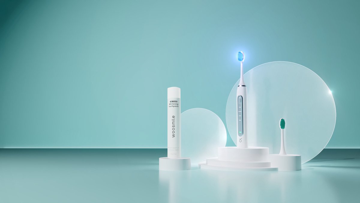 WOOSMILE elektrische sonische tandenborstel met LED en 2 opzetborstels
