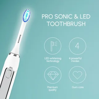 WOOSMILE elektrische sonische tandenborstel met LED en 2 opzetborstels