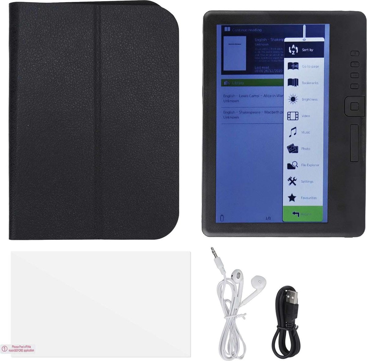 E-booklezer 7 Inch TFT LCD 4GB met Beschermhoes