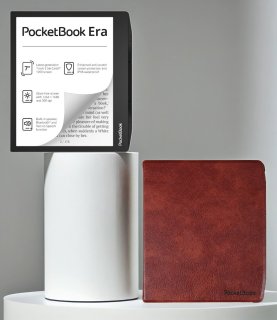 De PocketBook Era e-reader + bruin hoesje in één oogopslag