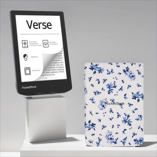 PocketBook Verse Mist Grey met stijlvol bloemenhoesje: compact, licht en veelzijdig lezen