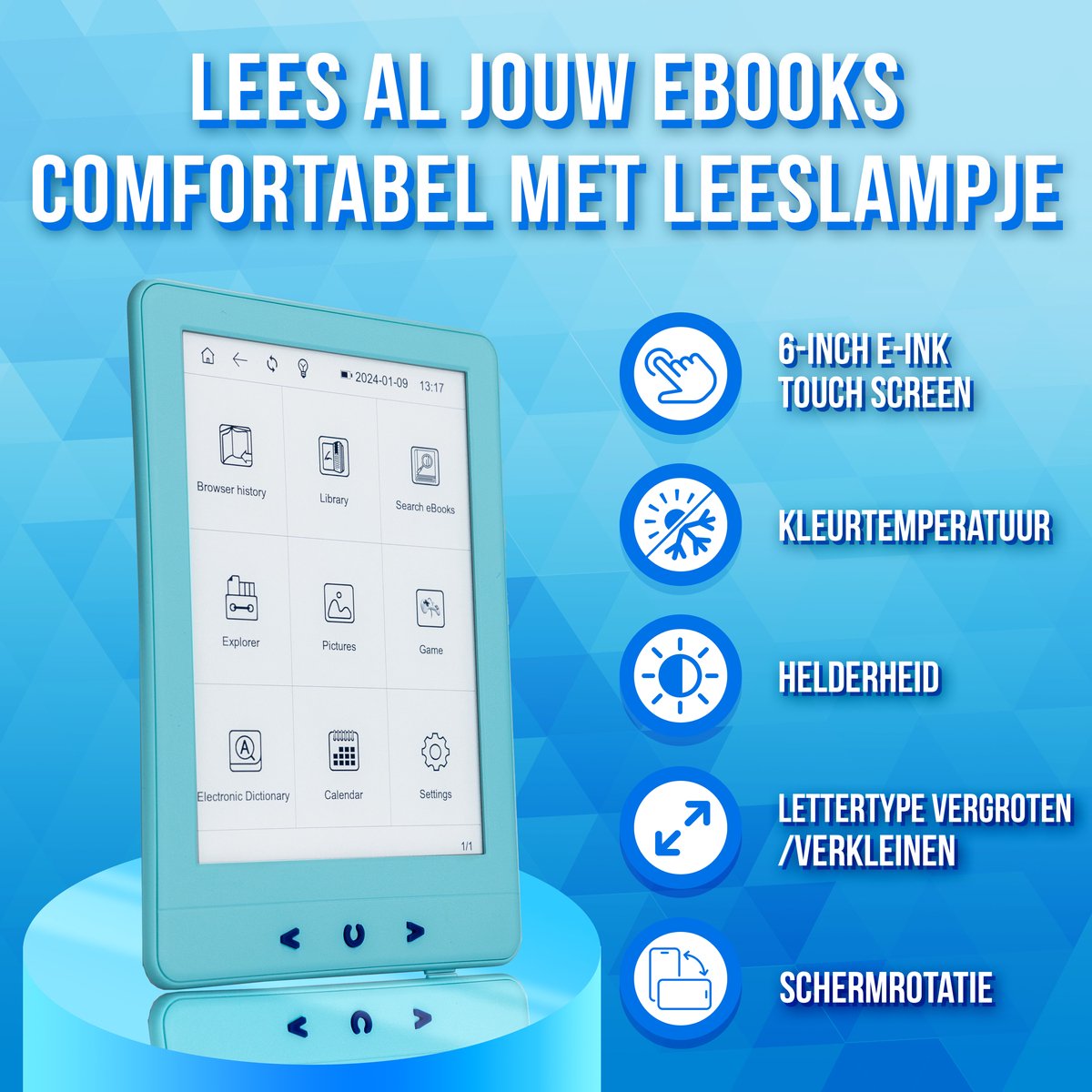 Silvergear eReader 6 inch Blauw 4GB