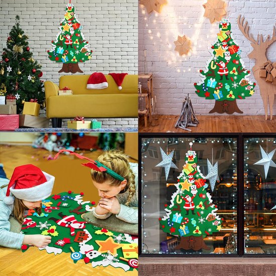 Vilt kerstboom, 3,2 ft DIY kerstboom met 40 stuks ornamenten muur