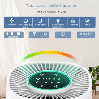 Luchtreiniger – air purifier – vervangbaar H13 HEPA filter en koolstof filter – 102m3/u – indicatie luchtkwaliteit – tegen stof, allergie, dierenharen, huisstofmijt en kooklucht – 3 snelheden, slaapstand en automatische stand – slimme luchtzuiveraar