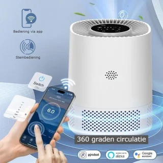 Luchtreiniger – air purifier – vervangbaar H13 HEPA filter en koolstof filter – 102m3/u – indicatie luchtkwaliteit – tegen stof, allergie, dierenharen, huisstofmijt en kooklucht – 3 snelheden, slaapstand en automatische stand – slimme luchtzuiveraar