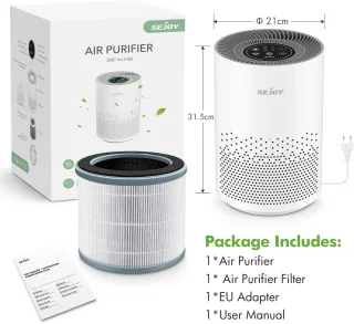 Luchtreiniger – HEPA H11 Filter – Ionisator – Aromatherapie – Stil 25dB – 4 Snelheden – 360° Inlaat – Timer – Verwijdert 99,9% Stof, Geur, Allergenen, Rook, Huisdierhaar – Slimme Sensor – Voor Slaapkamer/Woonkamer