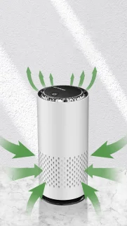 Luchtreiniger / Air purifier - Hoge Efficiëntie, HEPA-filter, Stille Werking + Extra Aromapad - Auto/Huishouden/Kantoor - zuivert de lucht, helpt tegen hooikoorts, stof, allergie - Oplaadbaar - 150 m³/h - ZWART -klein/small