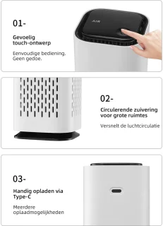 Luchtreiniger - Compact en Draagbaar - Air Purifier - Lonisator - Verwijdert Geur en Rook - Voor Ruimtes tot 5m² - 50 m³/u - Wit