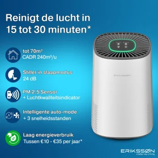 Erikssøn Air Purifier Elite Wit 2x HEPA-14