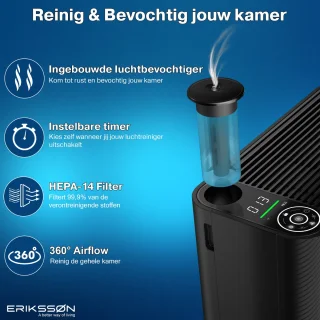 Erikssøn Luchtreiniger met Luchtbevochtiger Air Purifier 330 m3/u