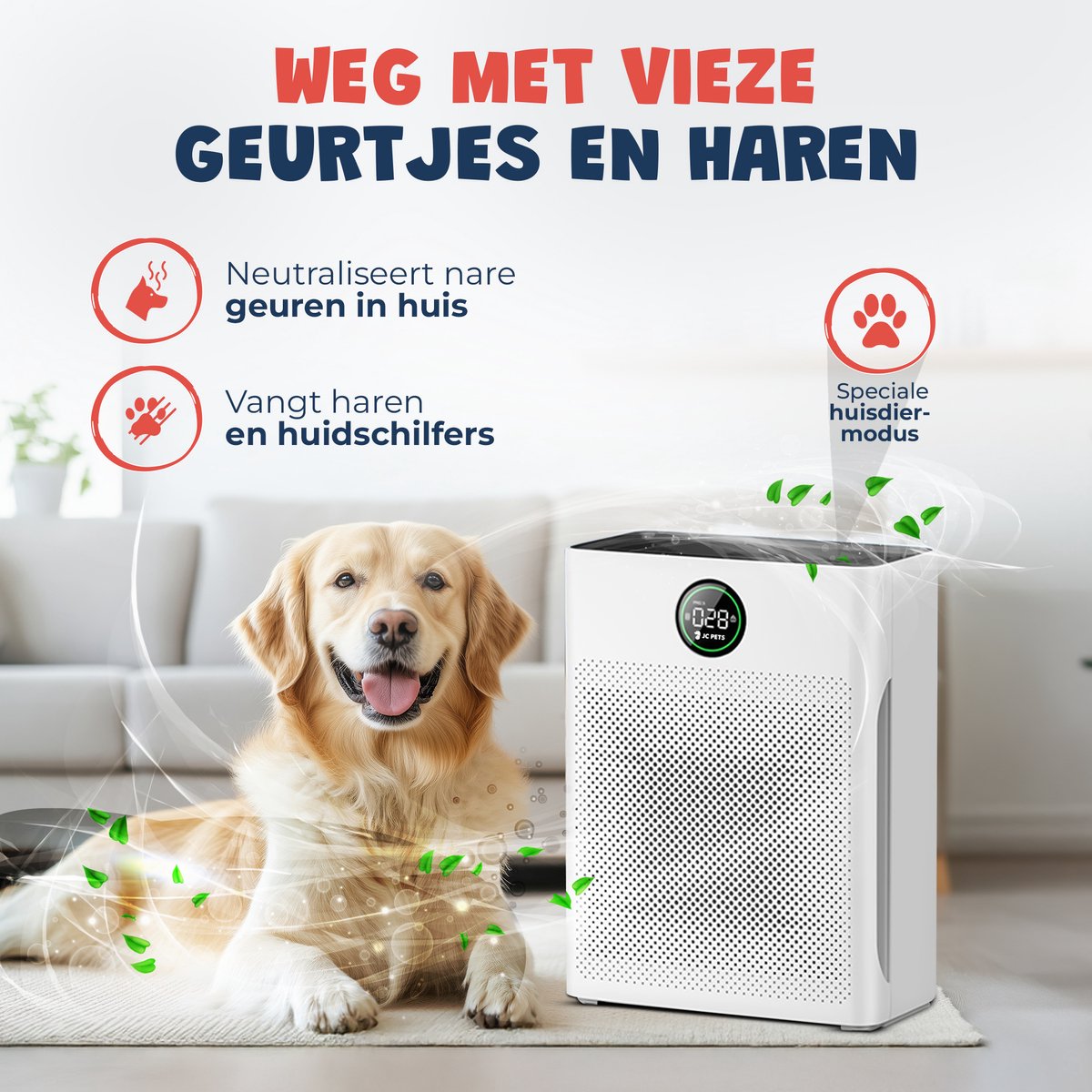 Wat vinden we goed aan de JC Pets Luchtreiniger HEPA 13 Filter 100 m² Air Purifier