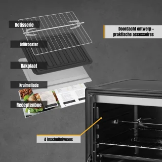MMP® Heteluchtoven - Oven - Airfryer Oven - 45 Liter - 2000 Watt - Zwart - 56cm x 41cm x 35cm