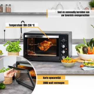 MMP® Heteluchtoven - Oven - Airfryer Oven - 45 Liter - 2000 Watt - Zwart - 56cm x 41cm x 35cm