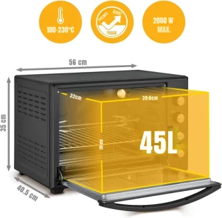 MMP® Heteluchtoven - Oven - Airfryer Oven - 45 Liter - 2000 Watt - Zwart - 56cm x 41cm x 35cm