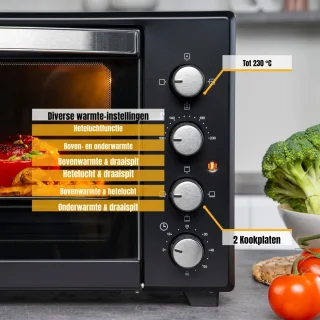 MMP® Heteluchtoven - Oven - Airfryer Oven - 45 Liter - 2000 Watt - Zwart - 56cm x 41cm x 35cm