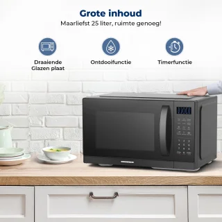 Heinner HMW-MD25MBK Magnetron 25L – 800W – 5 Vermogensniveaus – Ontdooifunctie – Draaiknop & Digitale Timer – Zwart