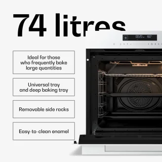 Klarstein Velaire inbouwoven - 74 l elektrische oven, 13 standen, touchbediening, energieklasse A+, geëmailleerde binnenkant, driedubbele beglazing, geïntegreerde enkele oven, 60 cm, mat en glazen design, wit